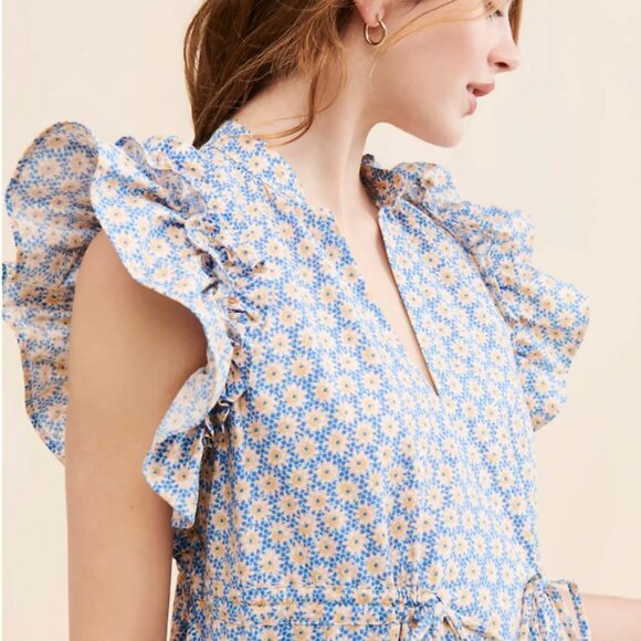 Anthropologie Ruffle-Sleeve Mini Dress Size L - Picture 3 of 4